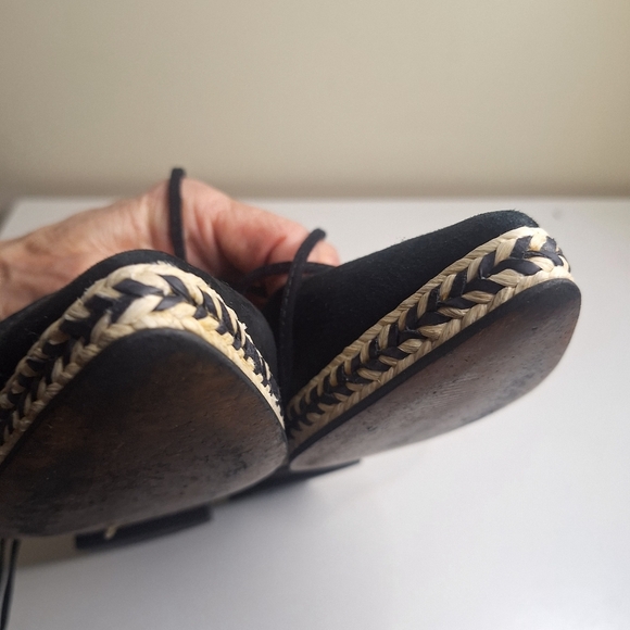 Helia made in spain black suede  pointed toe ballet lace up flats SZ 8 EU 38 - Picture 8 of 10